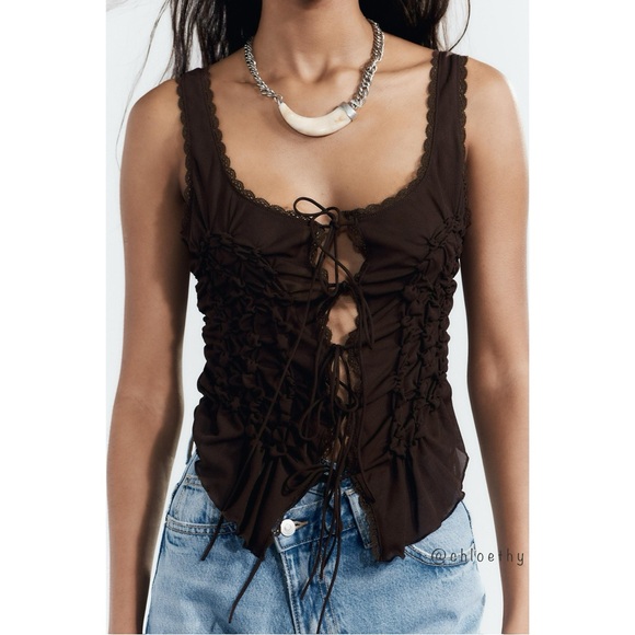 Zara TIED RUCHED TOP - Picture 1 of 8